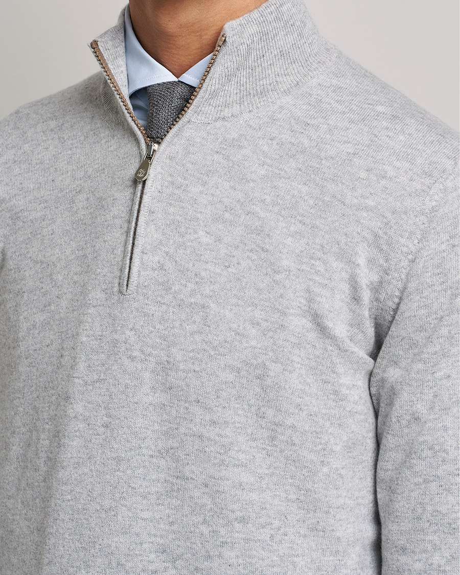 Herren | Pullover | Brunello Cucinelli | 2 Ply Cashmere Half Zip Light Grey