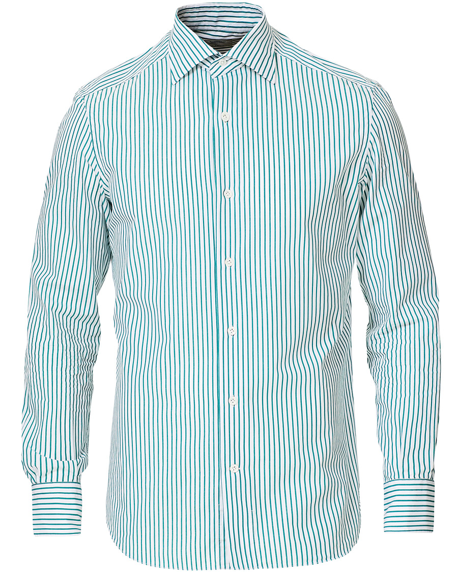 Herren | Hemden | Mazzarelli | Soft Striped Cut Away Shirt White/Green