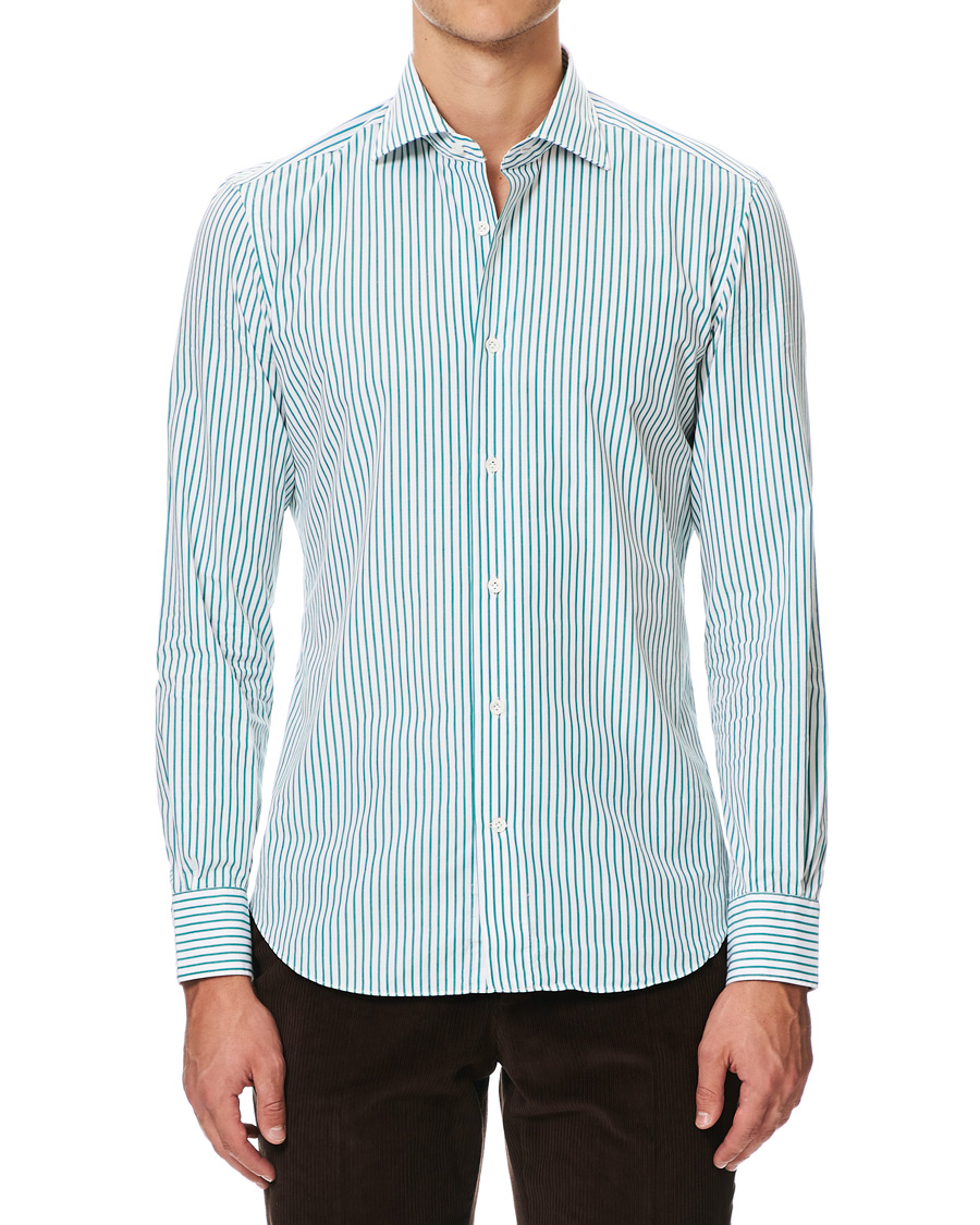 Herren | Hemden | Mazzarelli | Soft Striped Cut Away Shirt White/Green