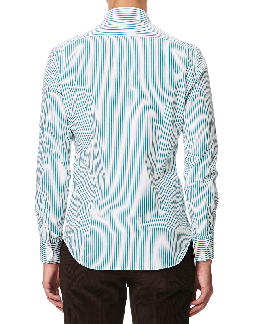 Herren | Hemden | Mazzarelli | Soft Striped Cut Away Shirt White/Green