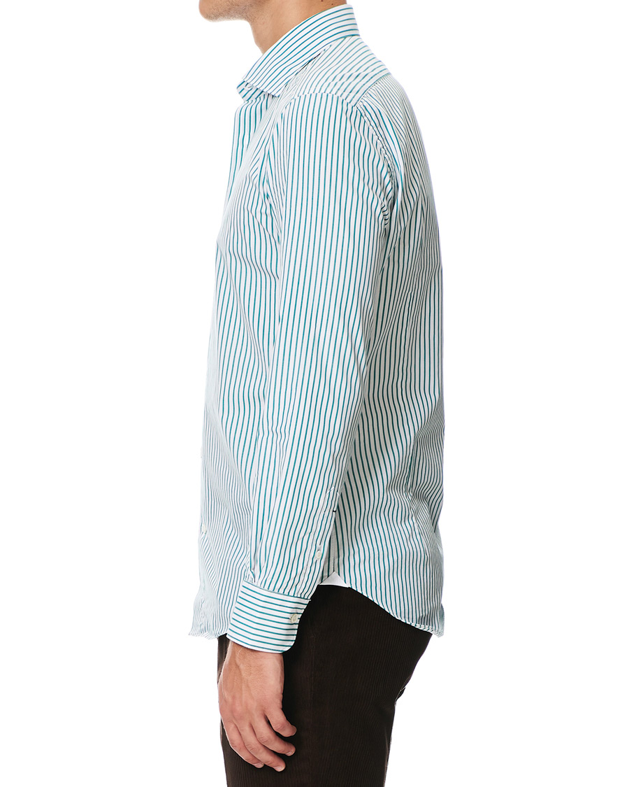 Herren | Hemden | Mazzarelli | Soft Striped Cut Away Shirt White/Green