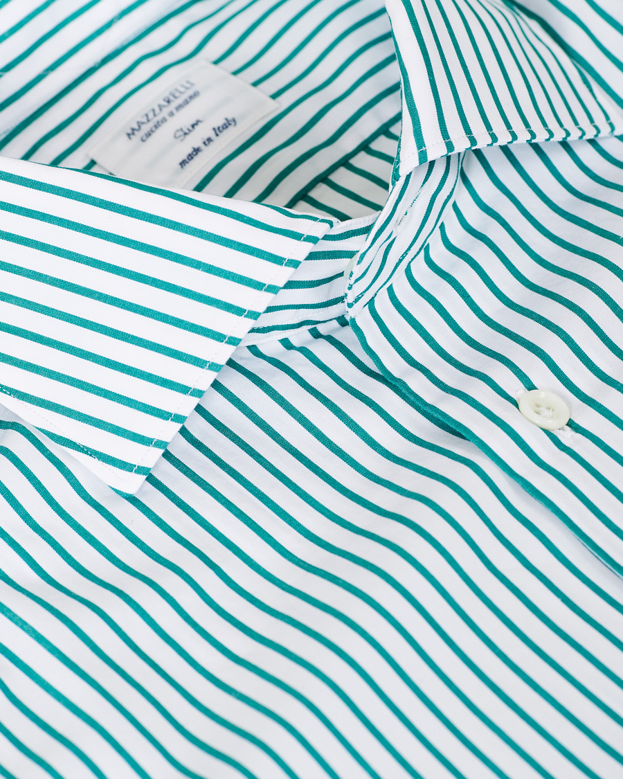 Herren | Hemden | Mazzarelli | Soft Striped Cut Away Shirt White/Green