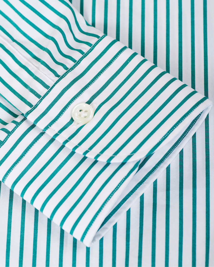 Herren | Hemden | Mazzarelli | Soft Striped Cut Away Shirt White/Green