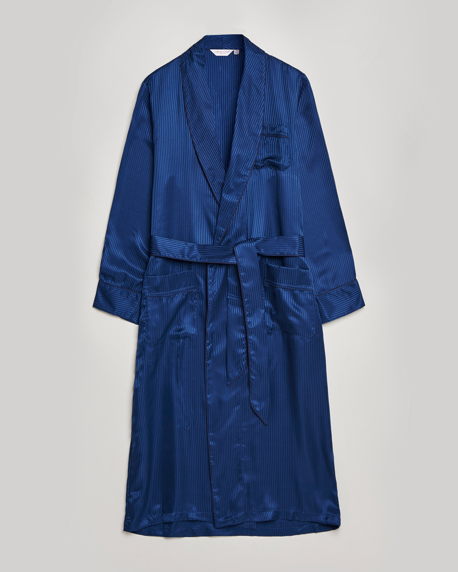Herren | Schlafanzüge & Bademäntel | Derek Rose | Pure Silk Striped Dressing Gown Navy