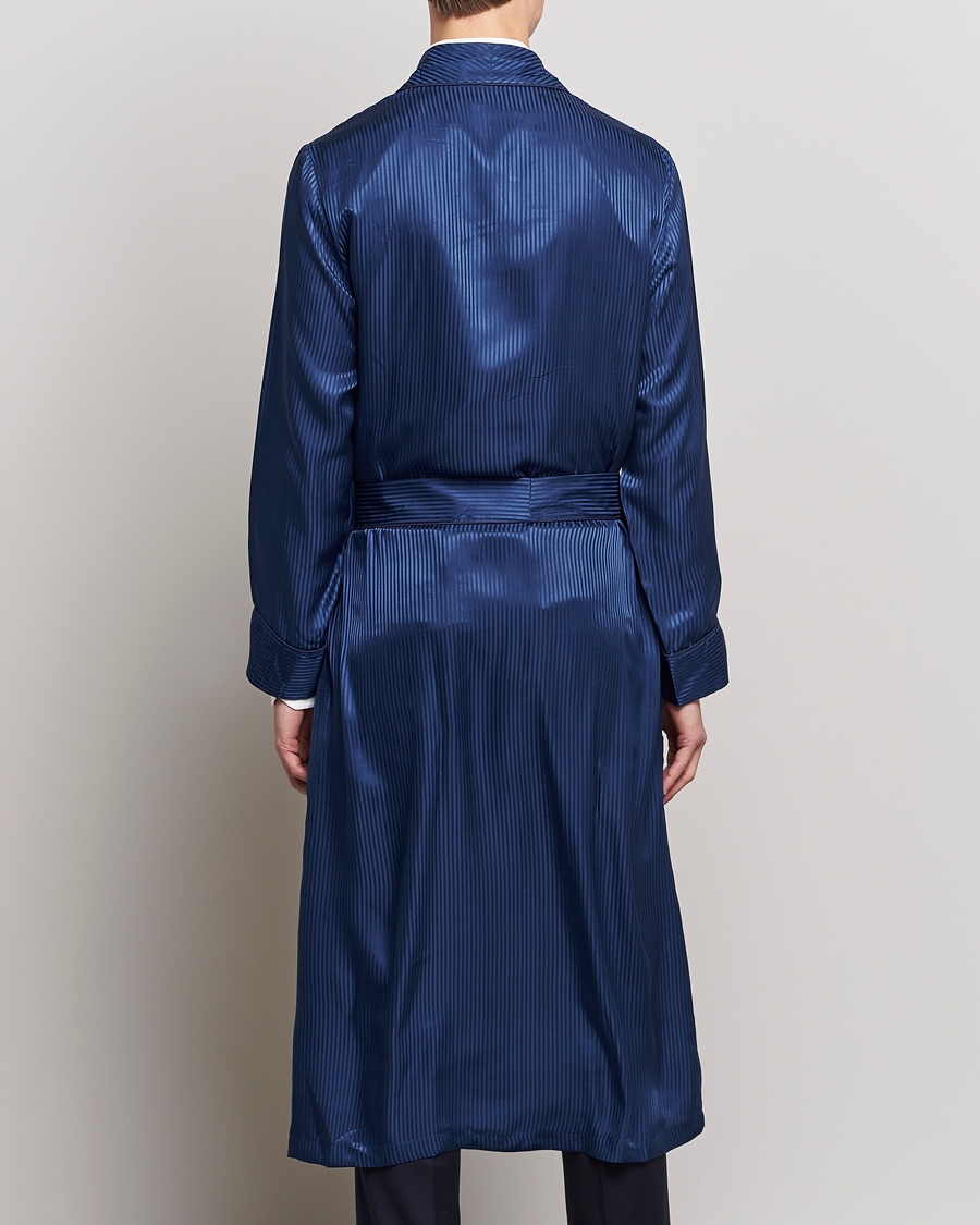 Herren | Schlafanzüge & Bademäntel | Derek Rose | Pure Silk Striped Dressing Gown Navy