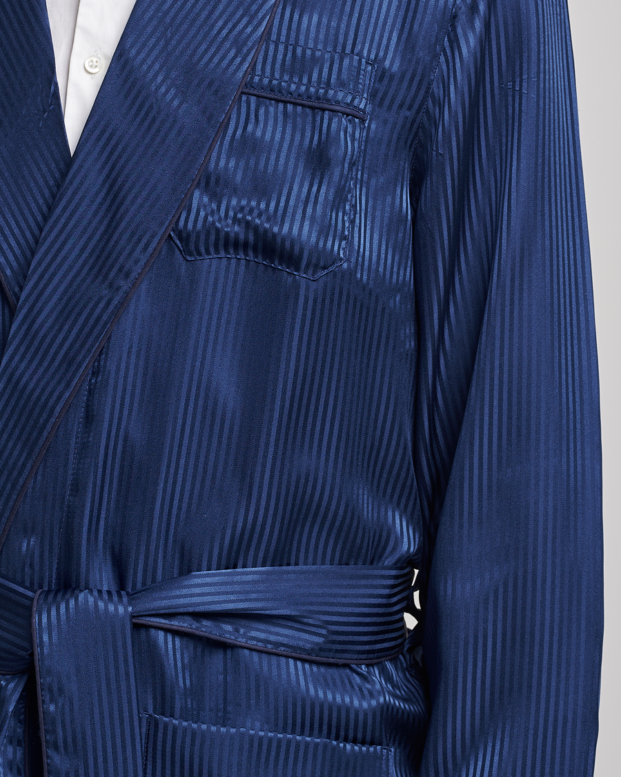 Herren | Schlafanzüge & Bademäntel | Derek Rose | Pure Silk Striped Dressing Gown Navy
