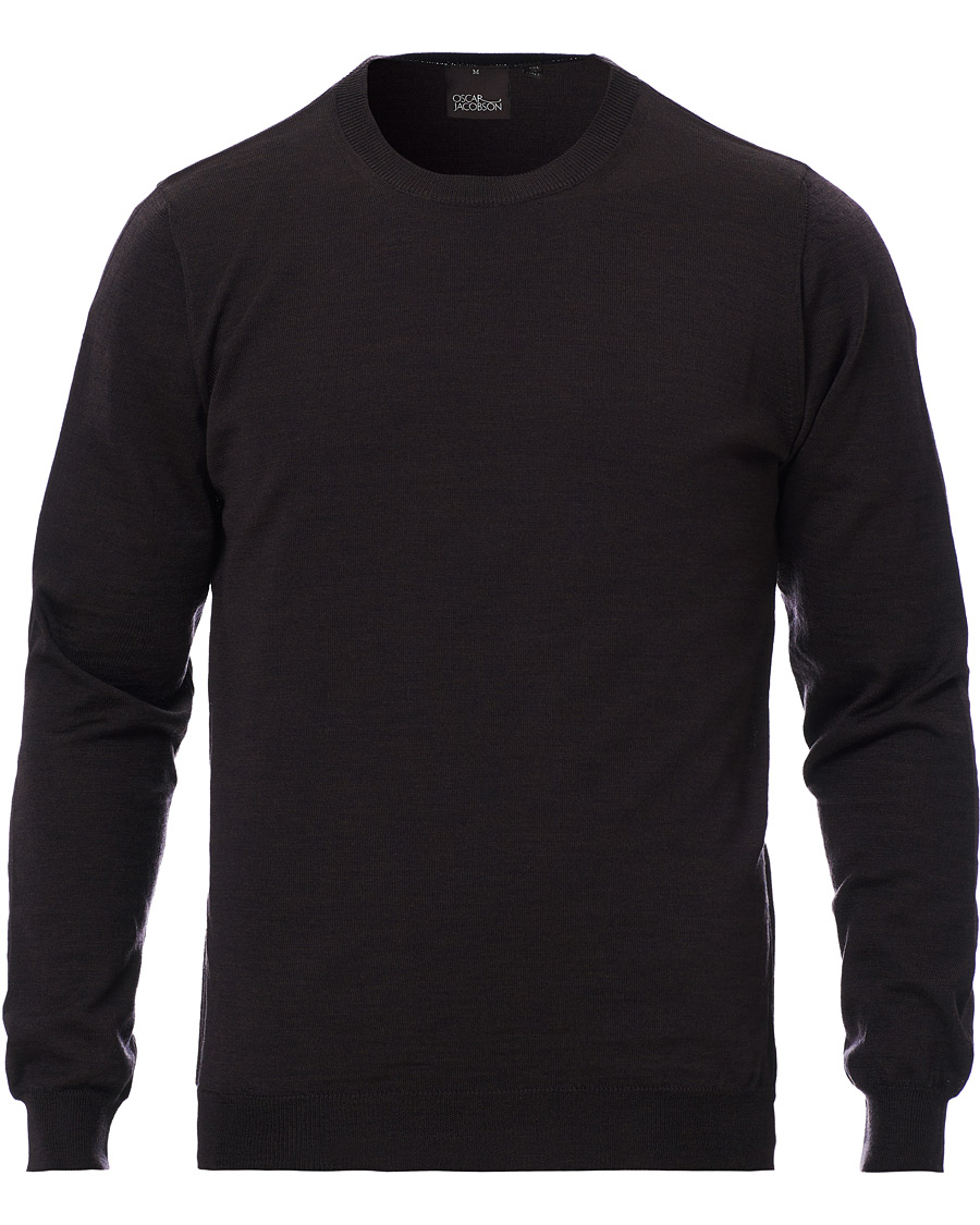 Herren | Pullover | Oscar Jacobson | Custer Extra Fine Merino Crew Neck Brown
