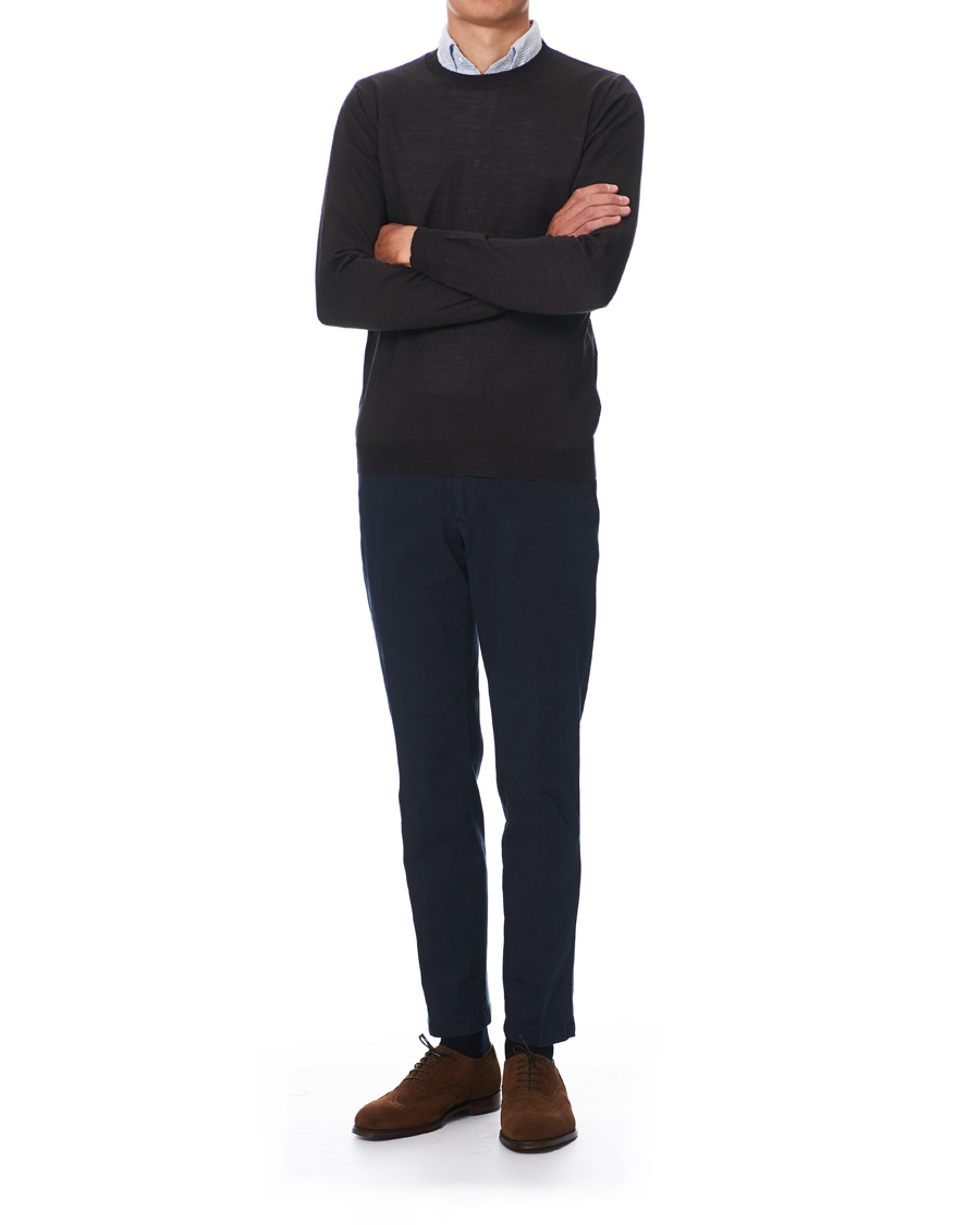 Herren | Pullover | Oscar Jacobson | Custer Extra Fine Merino Crew Neck Brown