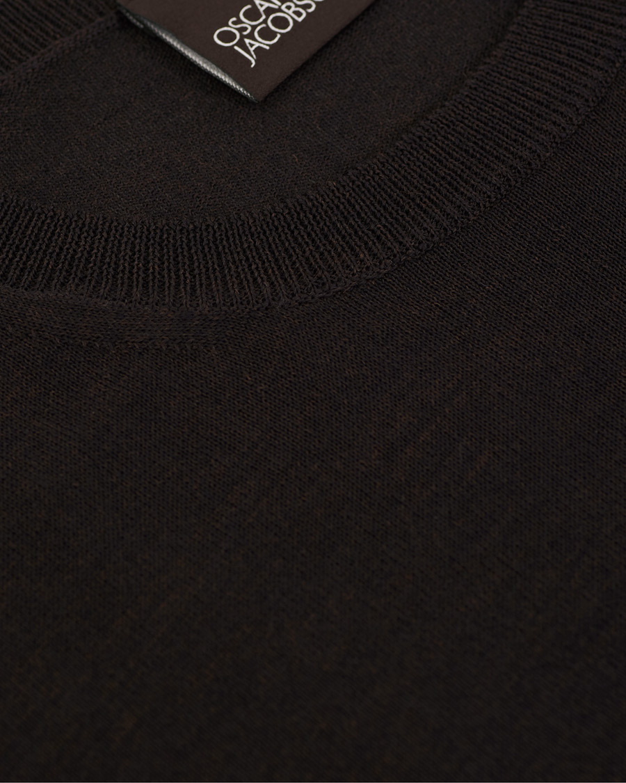Herren | Pullover | Oscar Jacobson | Custer Extra Fine Merino Crew Neck Brown