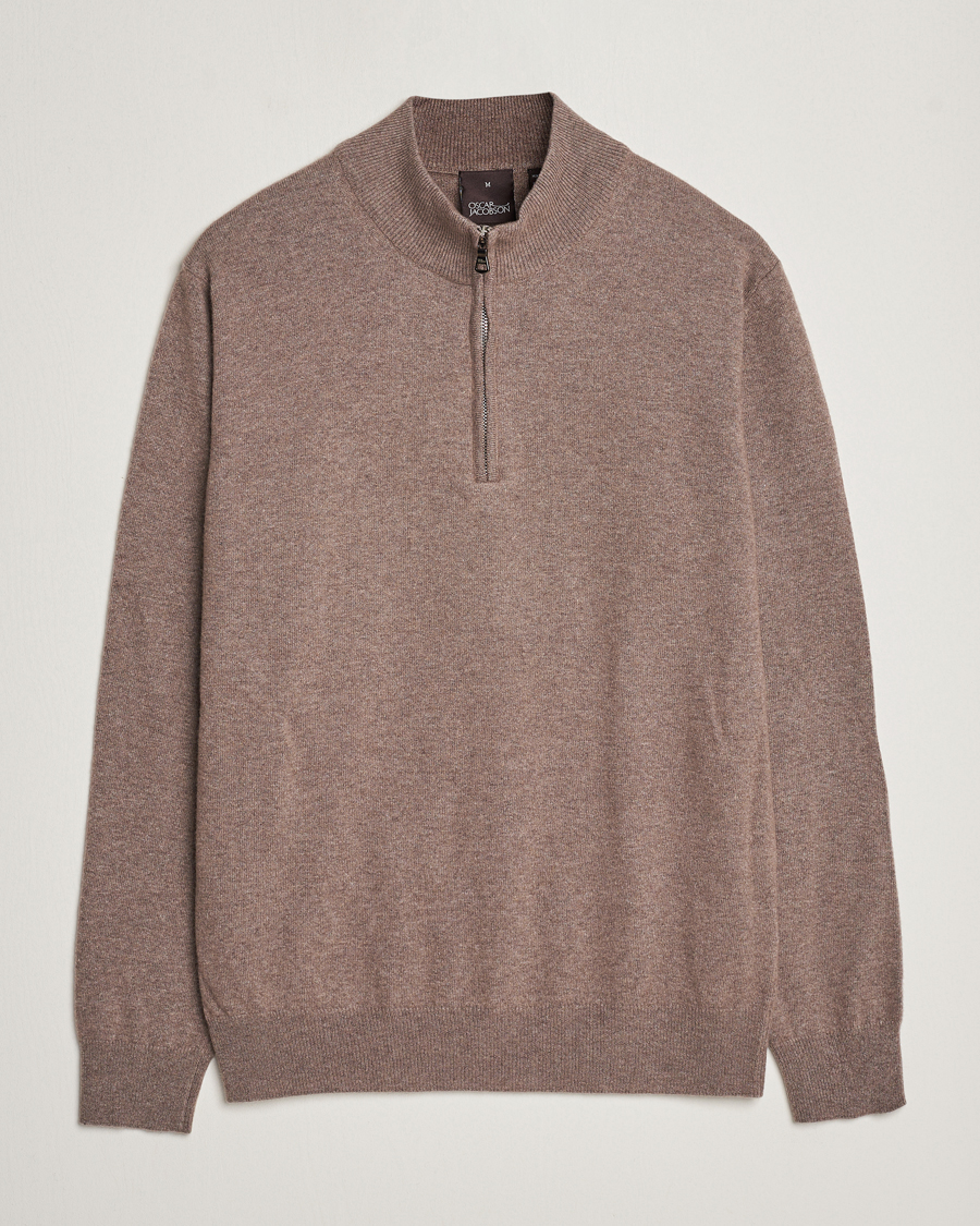 Herren | Pullover | Oscar Jacobson | Patton Wool/Cashmere Half Zip Light Brown