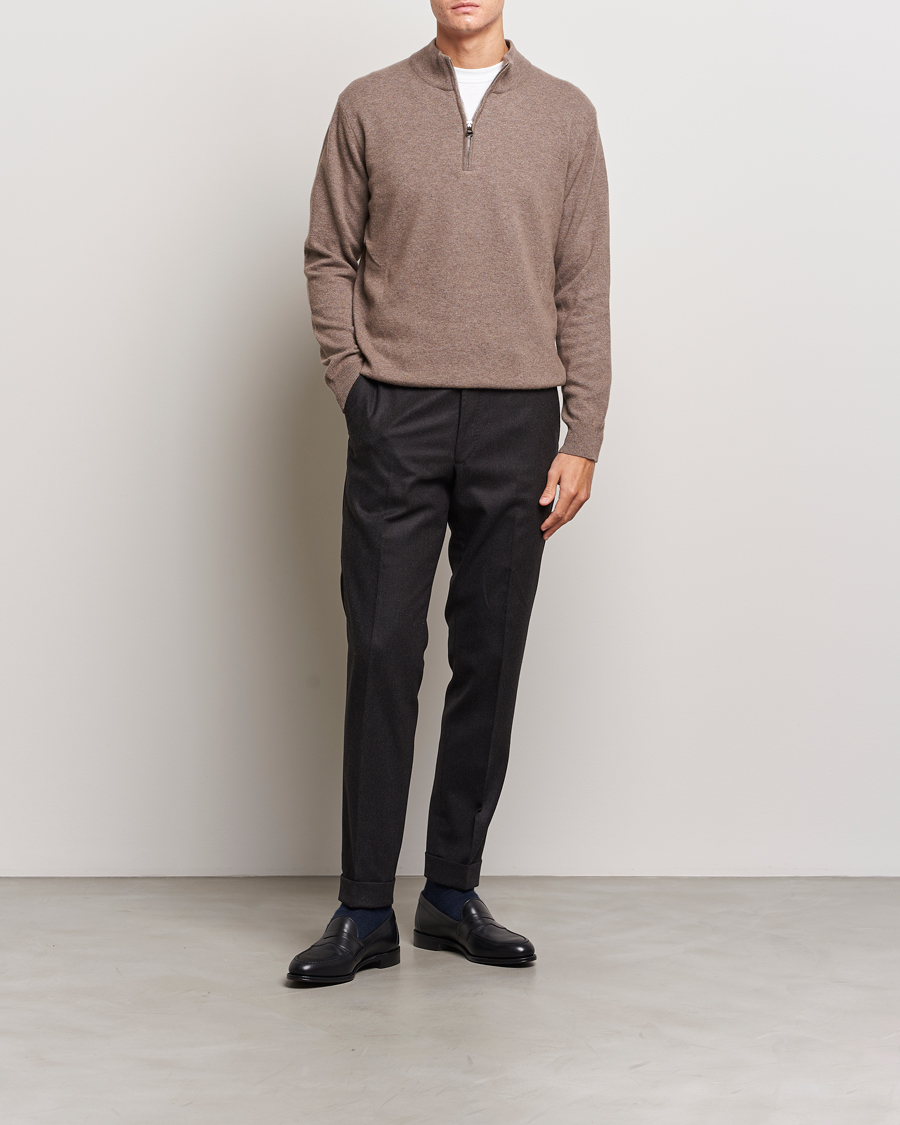 Herren | Pullover | Oscar Jacobson | Patton Wool/Cashmere Half Zip Light Brown