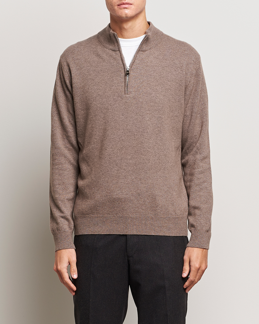 Herren | Pullover | Oscar Jacobson | Patton Wool/Cashmere Half Zip Light Brown