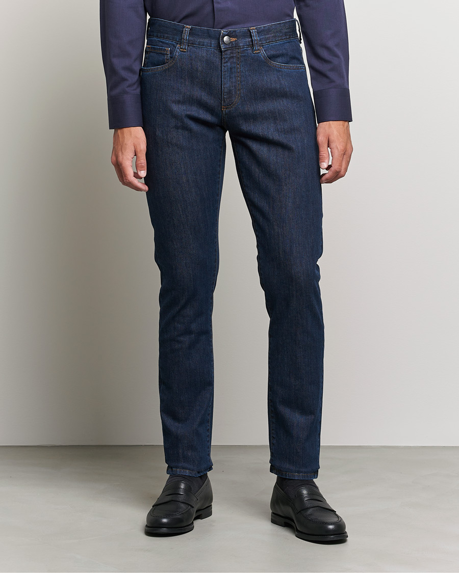 Herren | Jeans | Canali | Slim Fit Stretch Jeans Dark Blue Wash