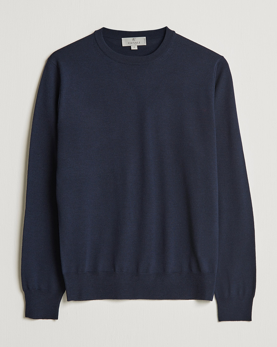 Herren | Pullover | Canali | Merino Wool Crew Neck Navy