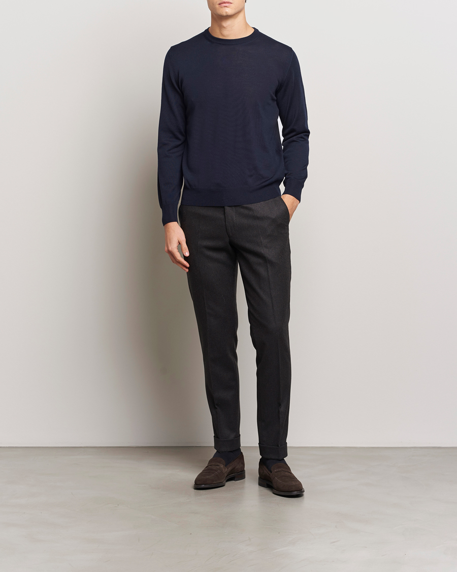 Herren | Pullover | Canali | Merino Wool Crew Neck Navy