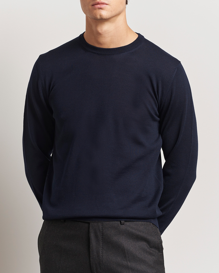 Herren | Pullover | Canali | Merino Wool Crew Neck Navy