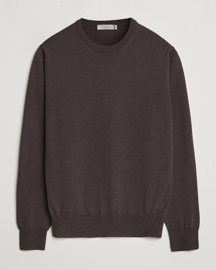 Herren | Pullover | Canali | Merino Wool Crew Neck Brown