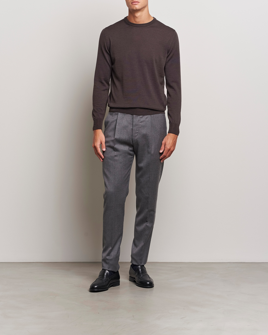 Herren | Pullover | Canali | Merino Wool Crew Neck Brown