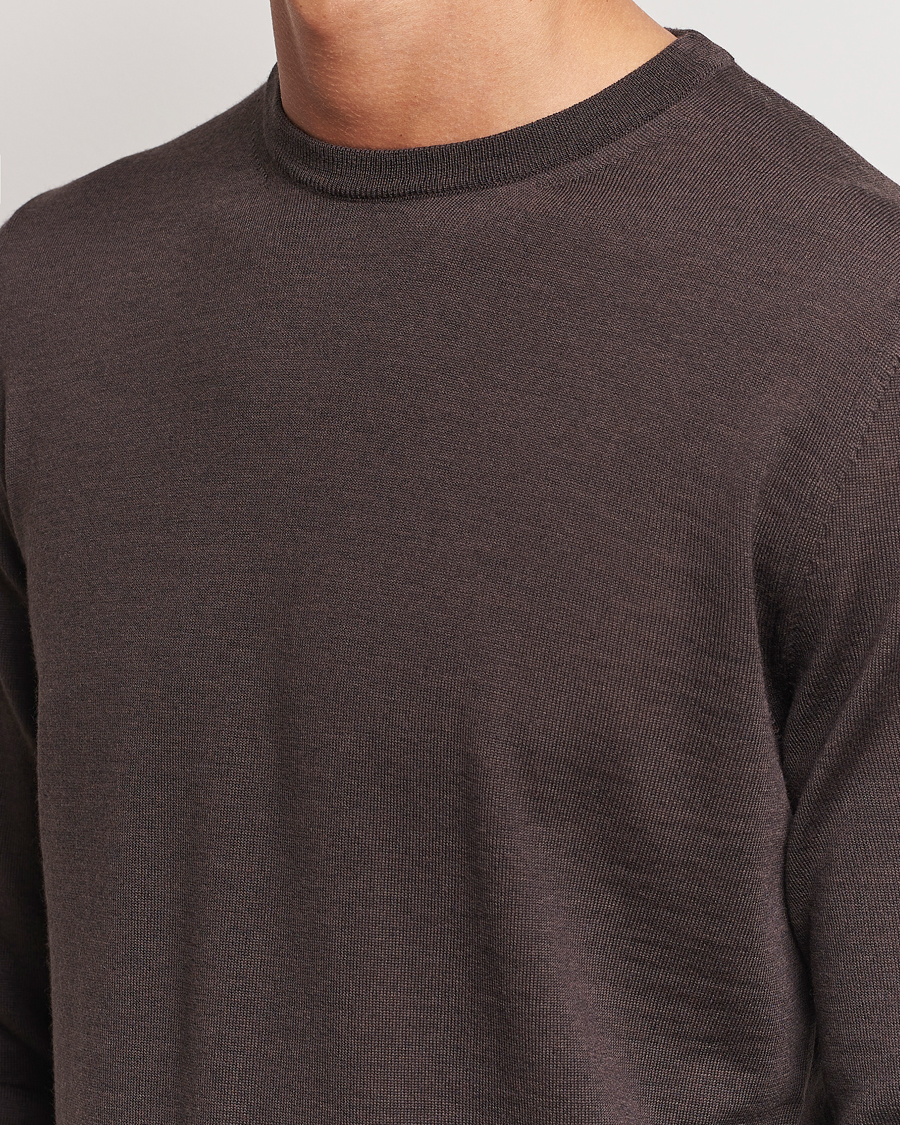 Herren | Pullover | Canali | Merino Wool Crew Neck Brown