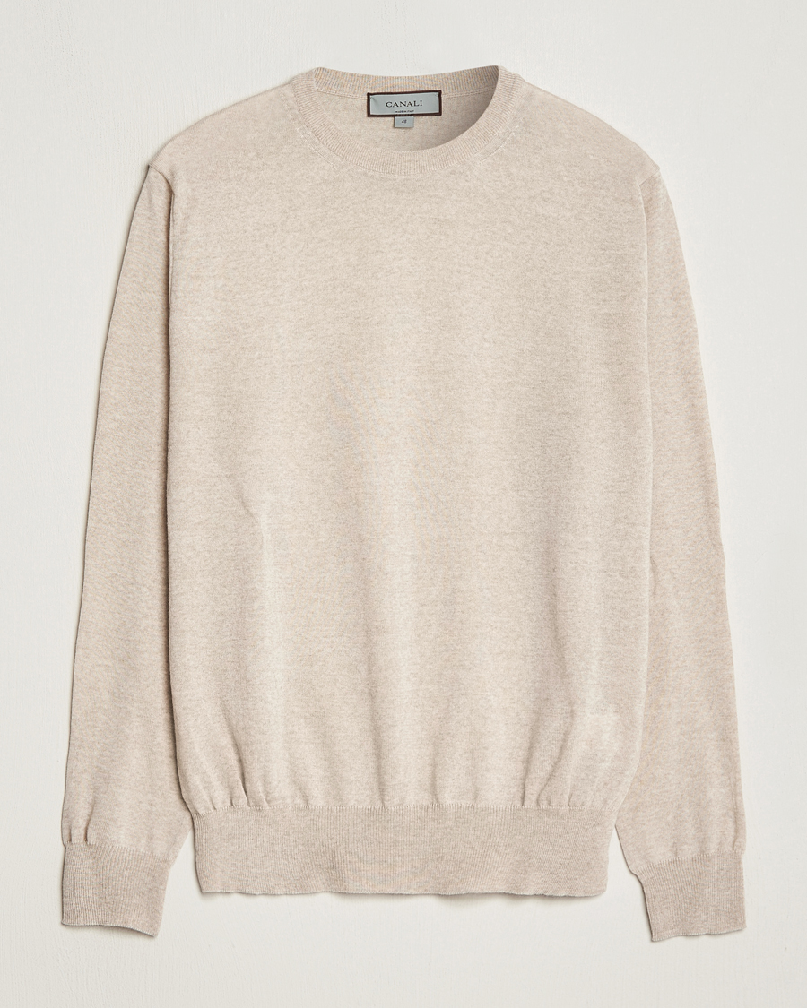 Herren | Pullover | Canali | Merino Wool Crew Neck Light Beige