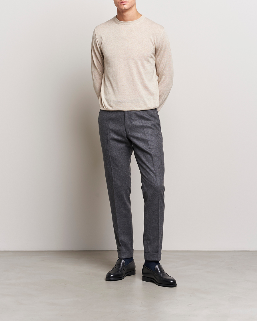 Herren | Pullover | Canali | Merino Wool Crew Neck Light Beige