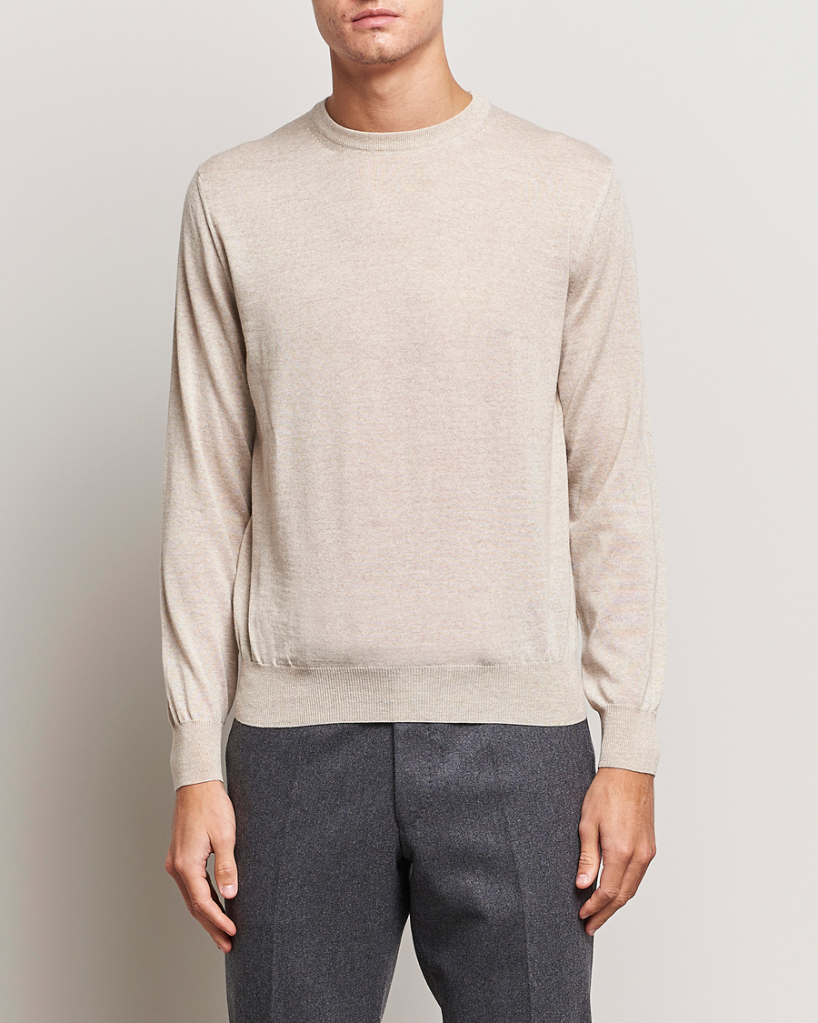 Herren | Pullover | Canali | Merino Wool Crew Neck Light Beige