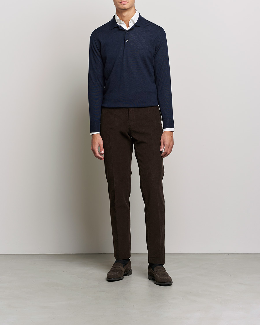 Herren | Pullover | Canali | Merino Wool Knitted Polo Navy