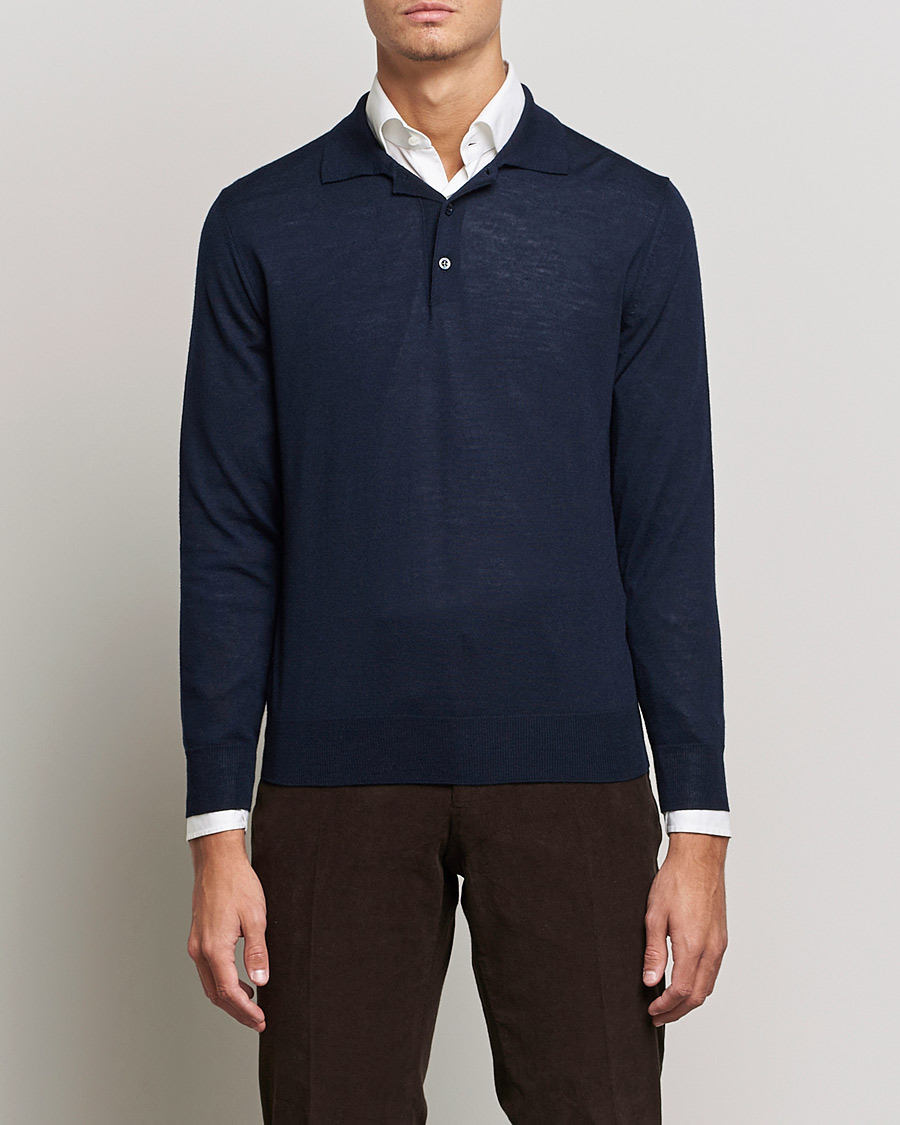 Herren | Pullover | Canali | Merino Wool Knitted Polo Navy