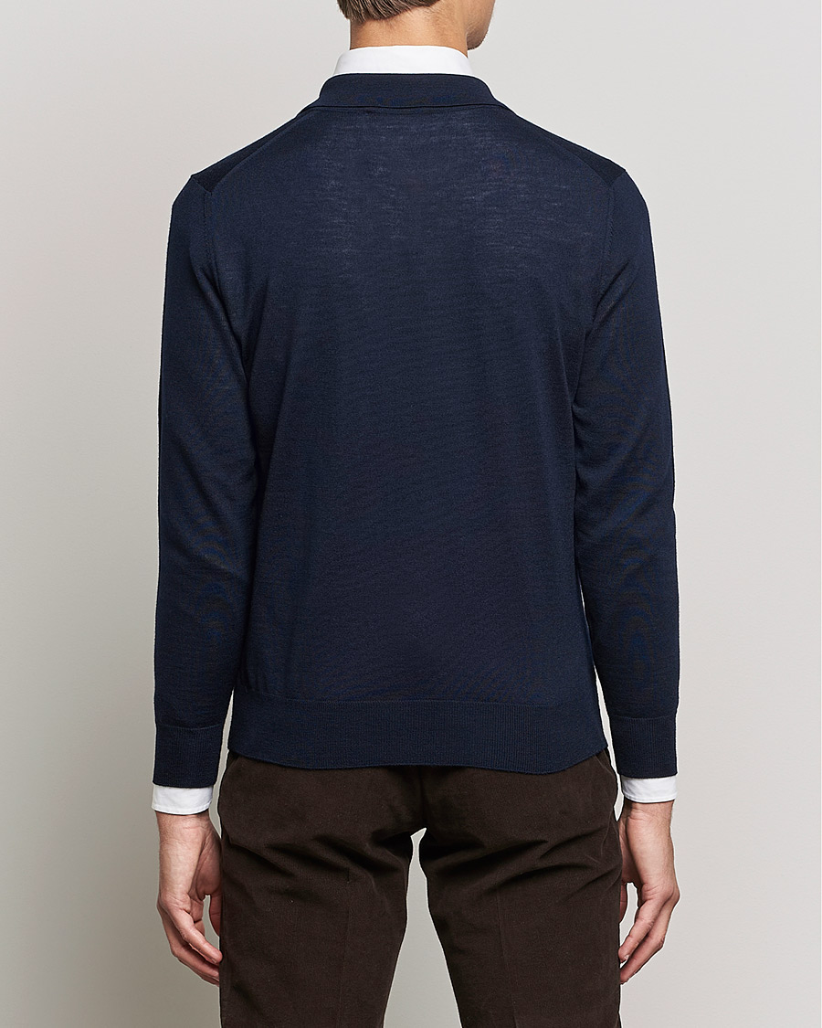 Herren | Pullover | Canali | Merino Wool Knitted Polo Navy