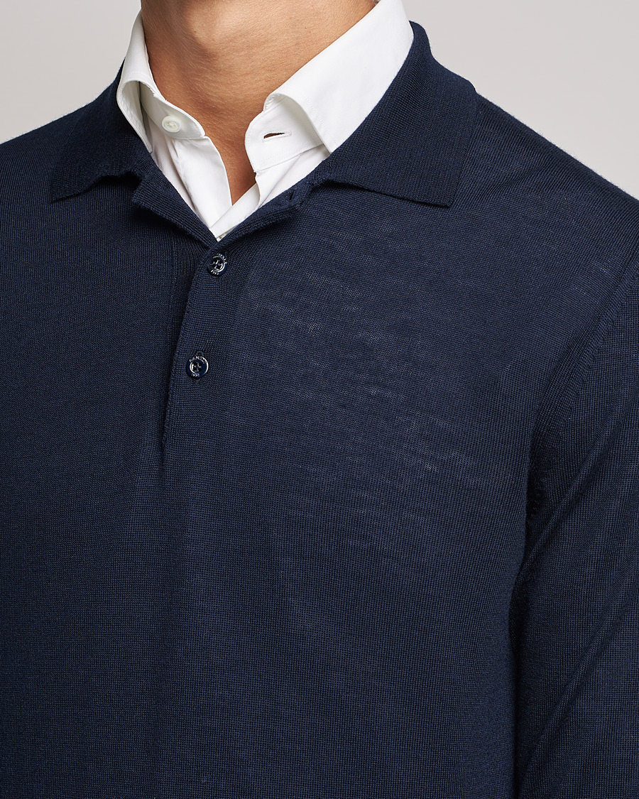 Herren | Pullover | Canali | Merino Wool Knitted Polo Navy