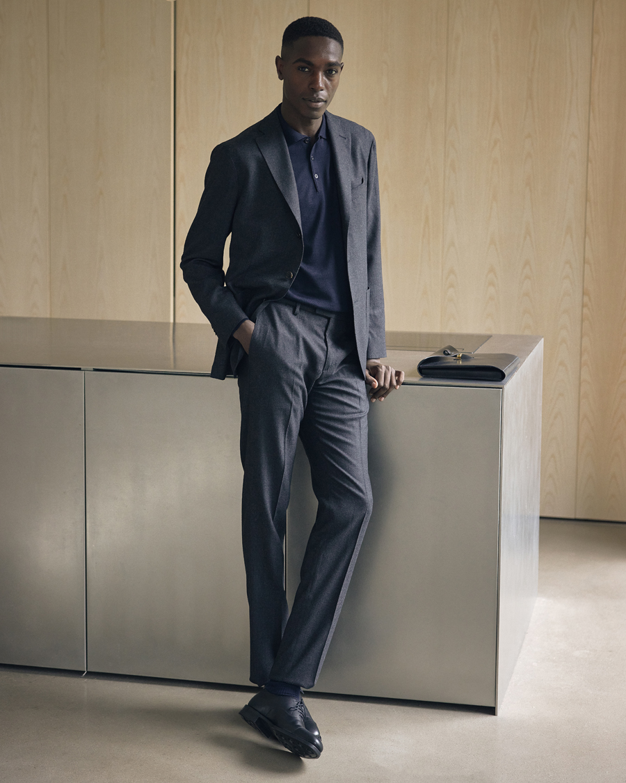 Herren | Pullover | Canali | Merino Wool Knitted Polo Navy