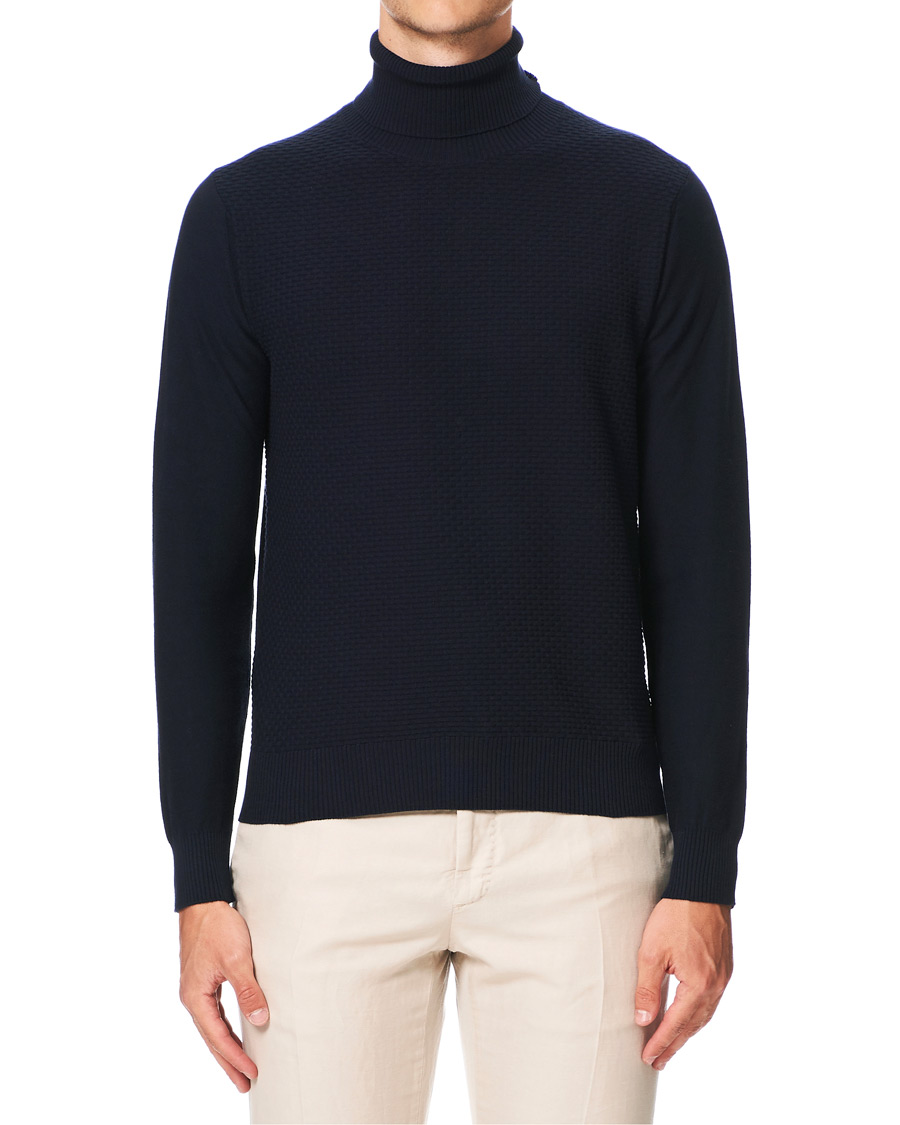 Herren | Pullover | Canali | Micro Pattern Turtleneck Navy