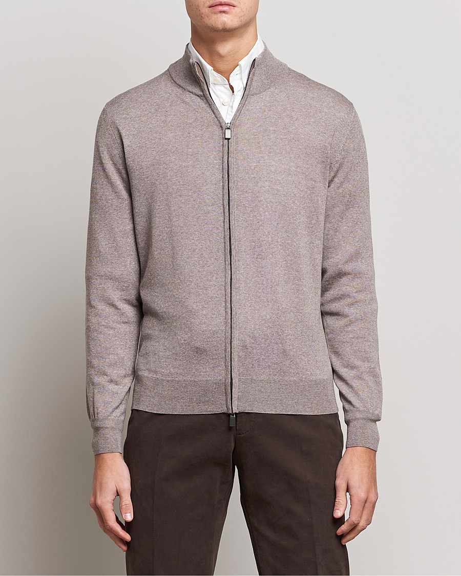 Herren | Pullover | Canali | Merino Wool Full Zip Beige
