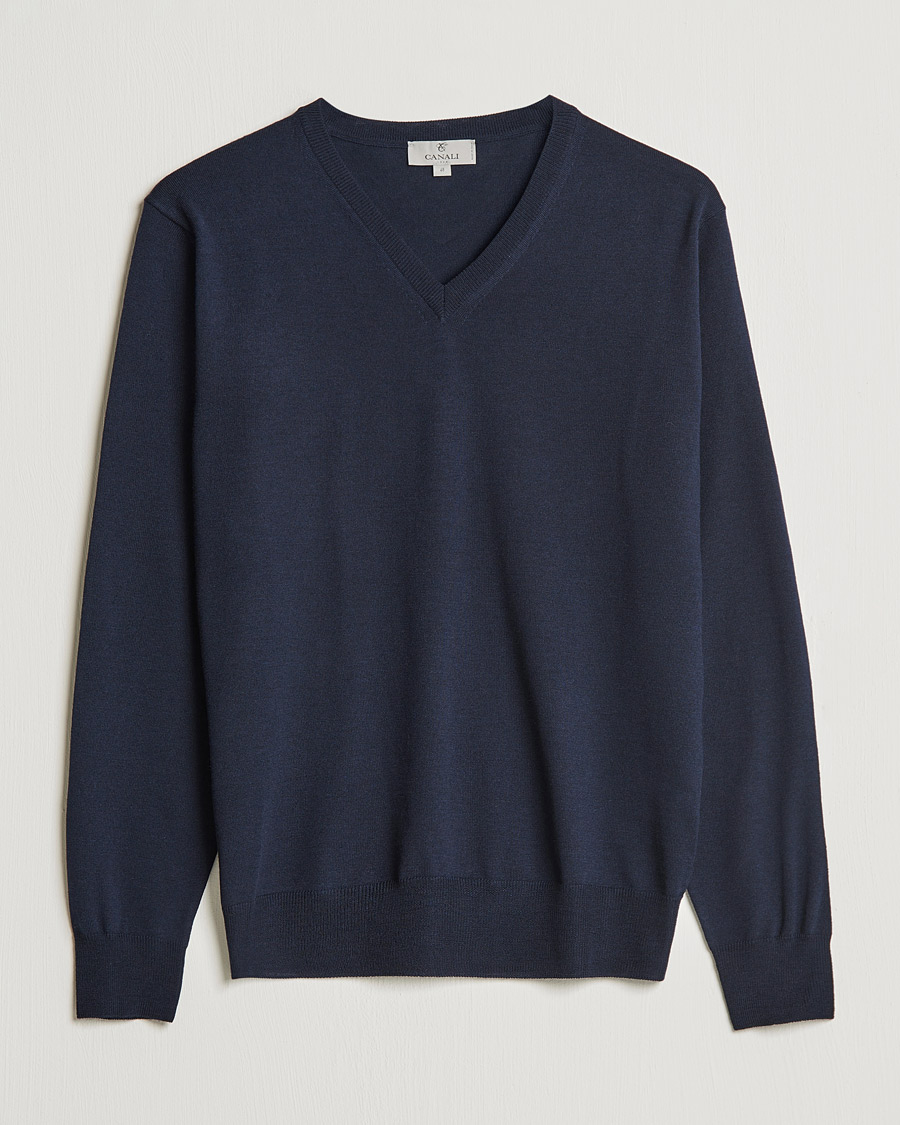 Herren | Pullover | Canali | Merino Wool V-Neck Navy