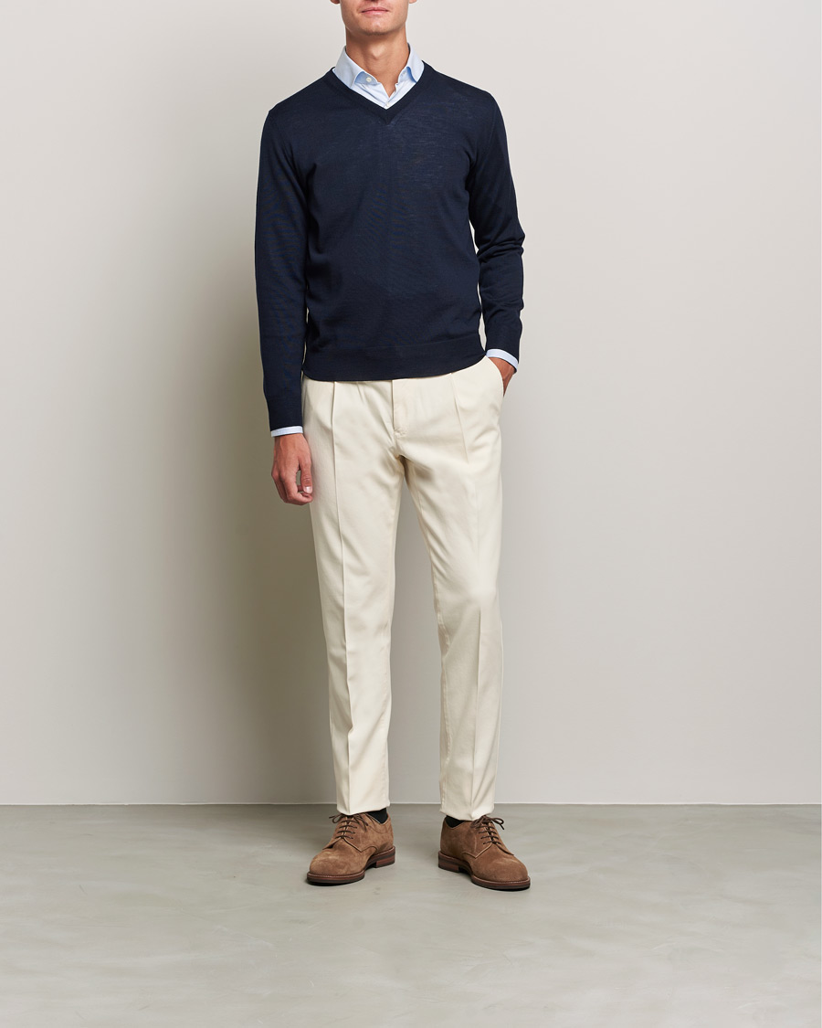 Herren | Pullover | Canali | Merino Wool V-Neck Navy