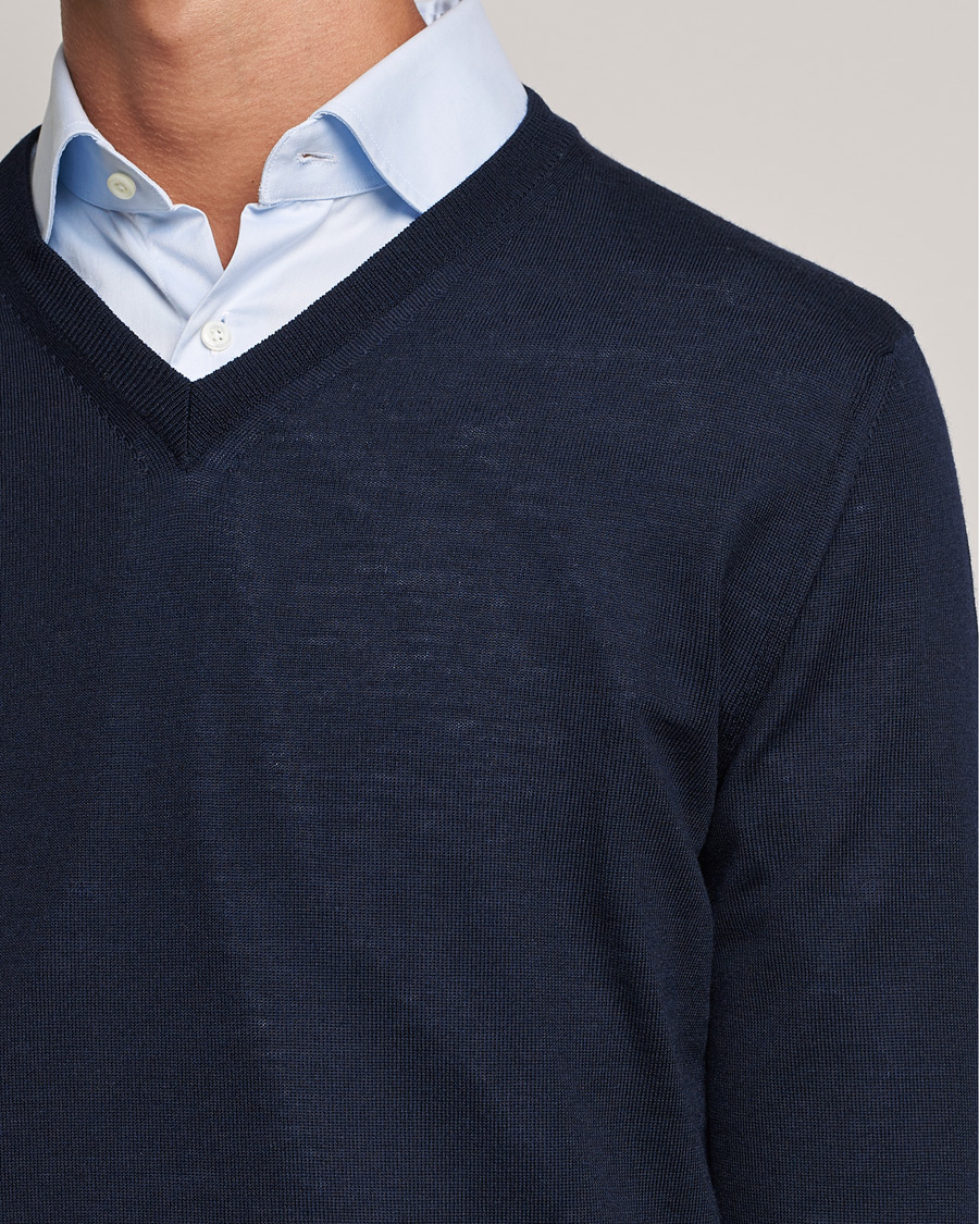 Herren | Pullover | Canali | Merino Wool V-Neck Navy