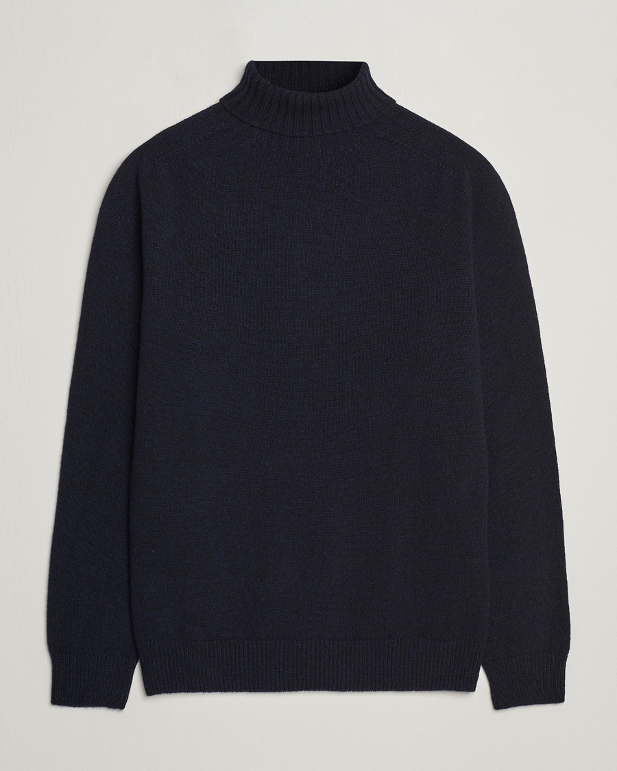 Herren | Pullover | Sunspel | Lambswool Poloshirt Dark Navy Moiline