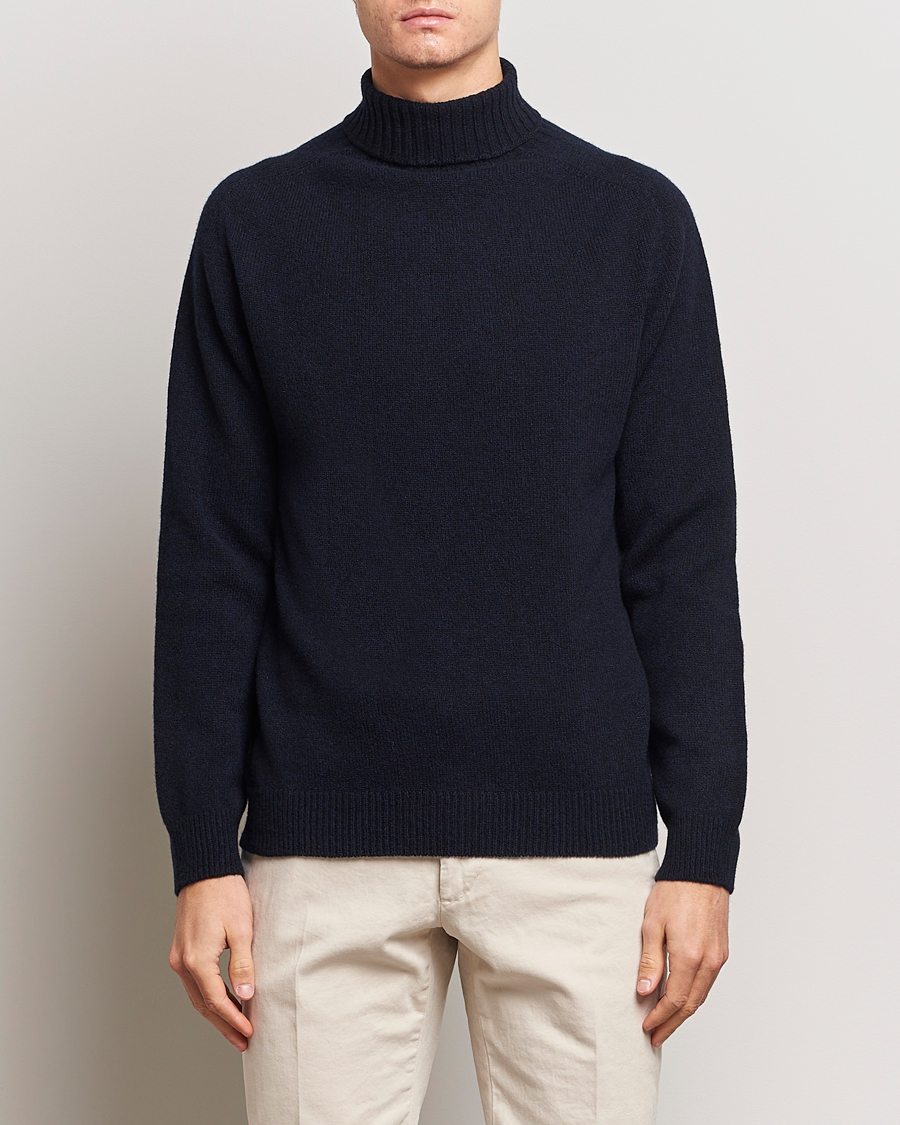 Herren | Pullover | Sunspel | Lambswool Poloshirt Dark Navy Moiline