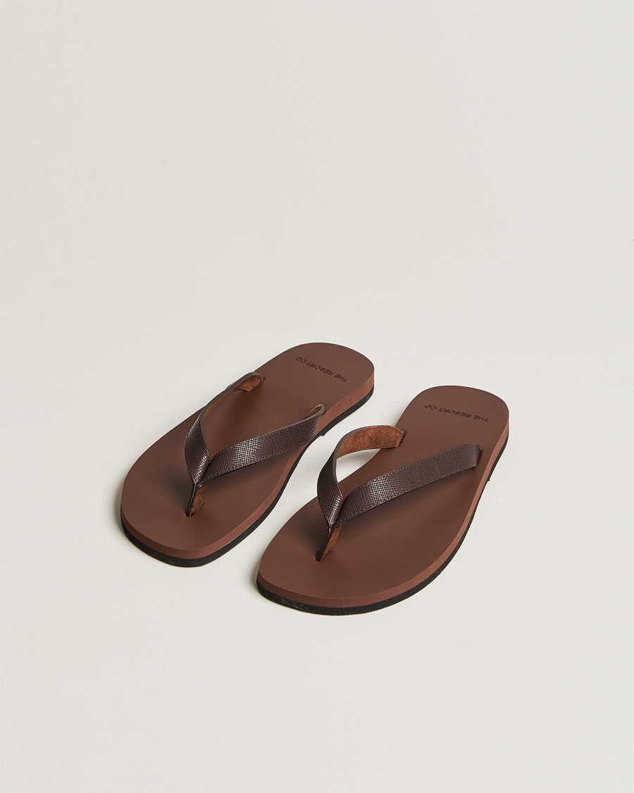 Herren | The Resort Co Saffiano Leather Flip-Flop Brown | The Resort Co | Saffiano Leather Flip-Flop Brown