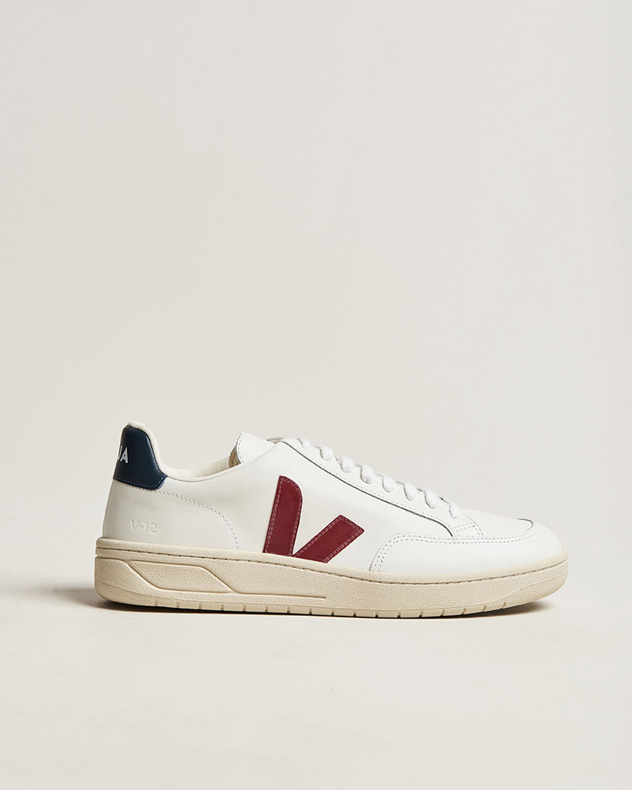 Herren | Veja V-12 Leather Sneaker White/Marsala Nautico | Veja | V-12 Leather Sneaker White/Marsala Nautico