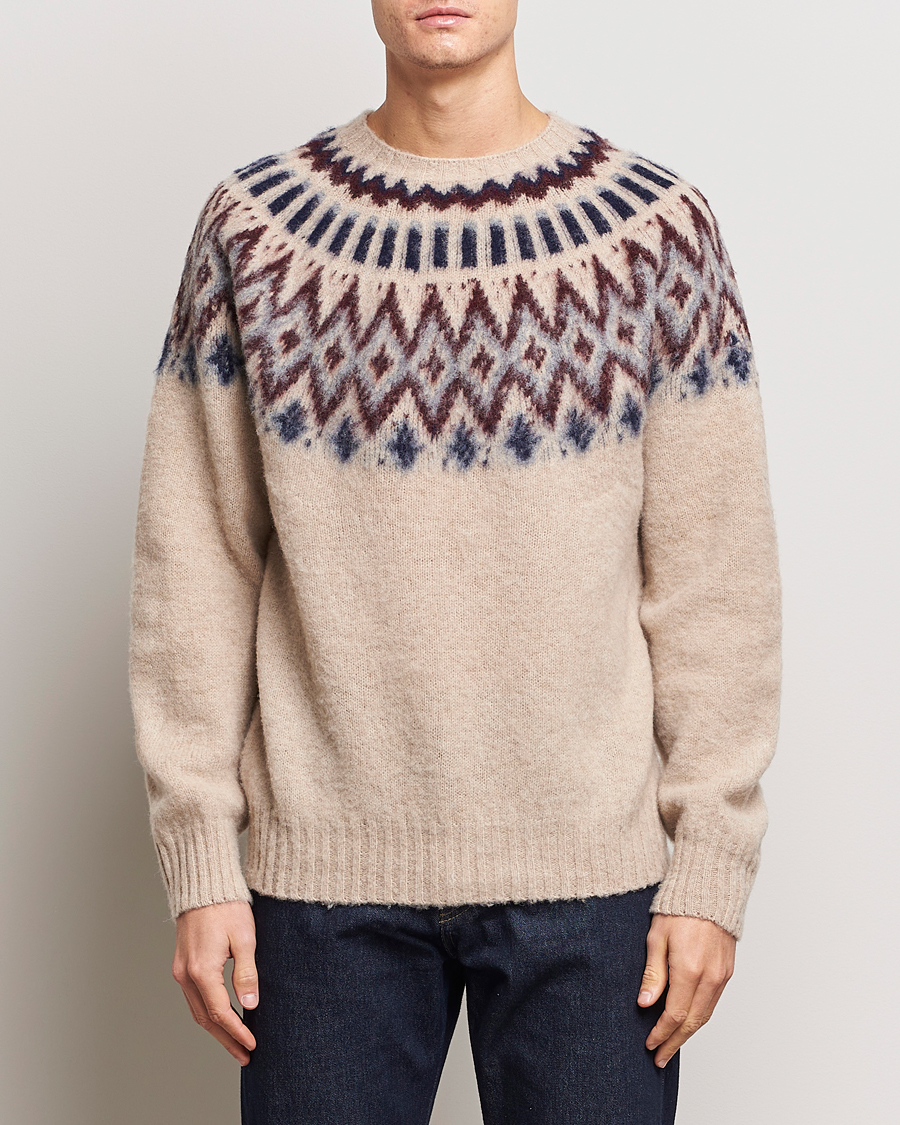 Herren | Pullover | Howlin' | Brushed Wool Fair Isle Crew Sweater Biscuit