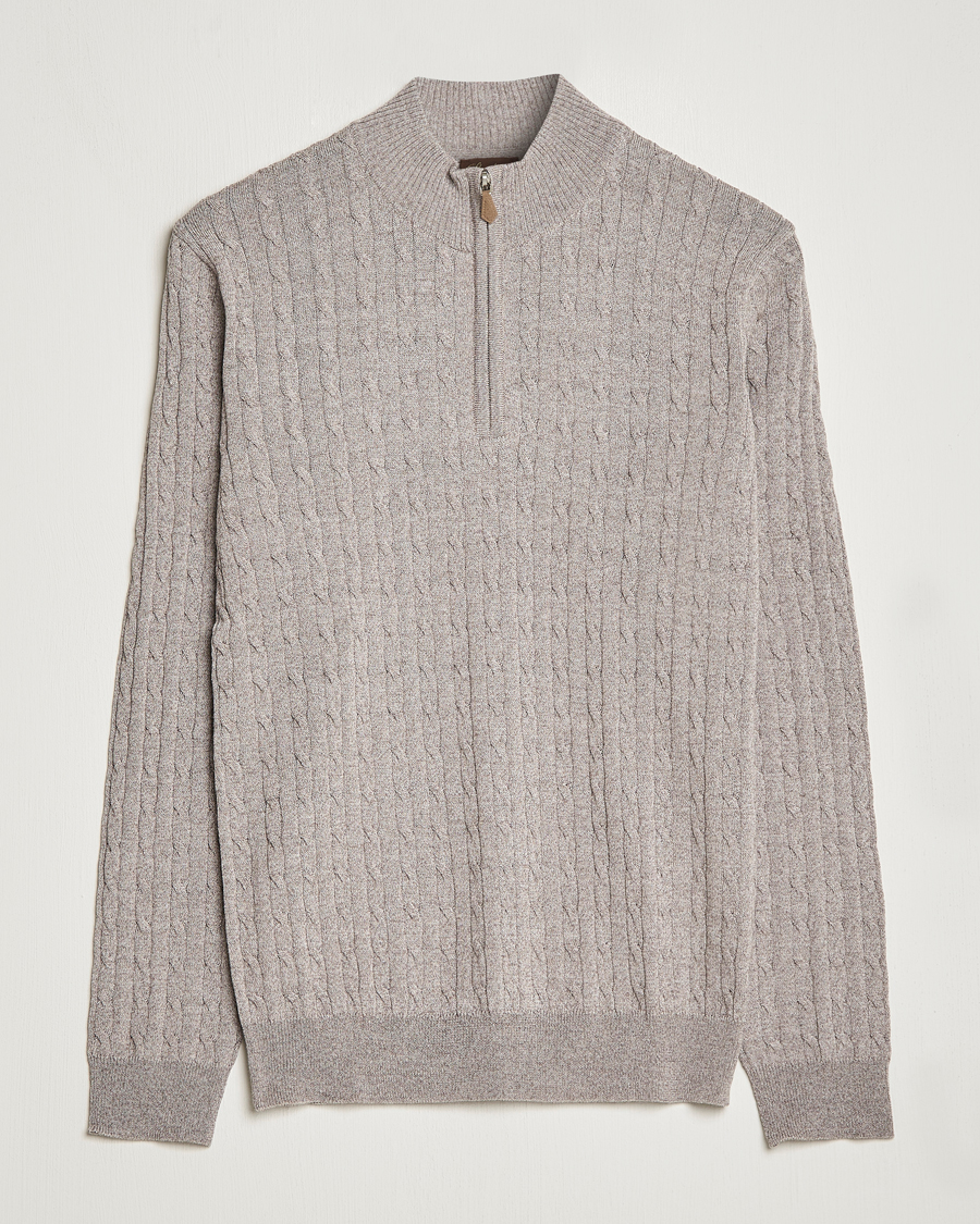 Herren | Pullover | Stenströms | Merino Wool Cable Half Zip Beige