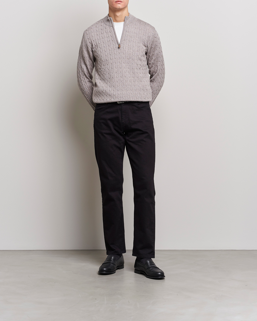 Herren | Pullover | Stenströms | Merino Wool Cable Half Zip Beige
