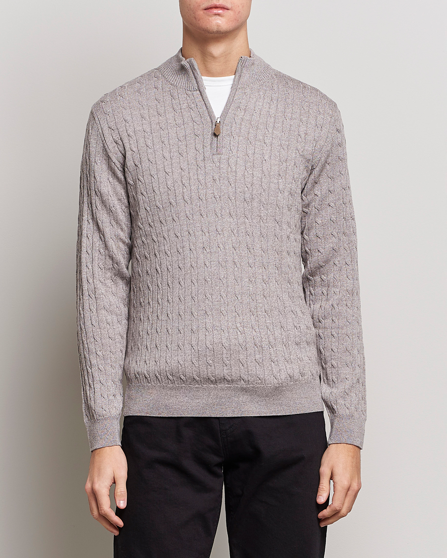 Herren | Pullover | Stenströms | Merino Wool Cable Half Zip Beige