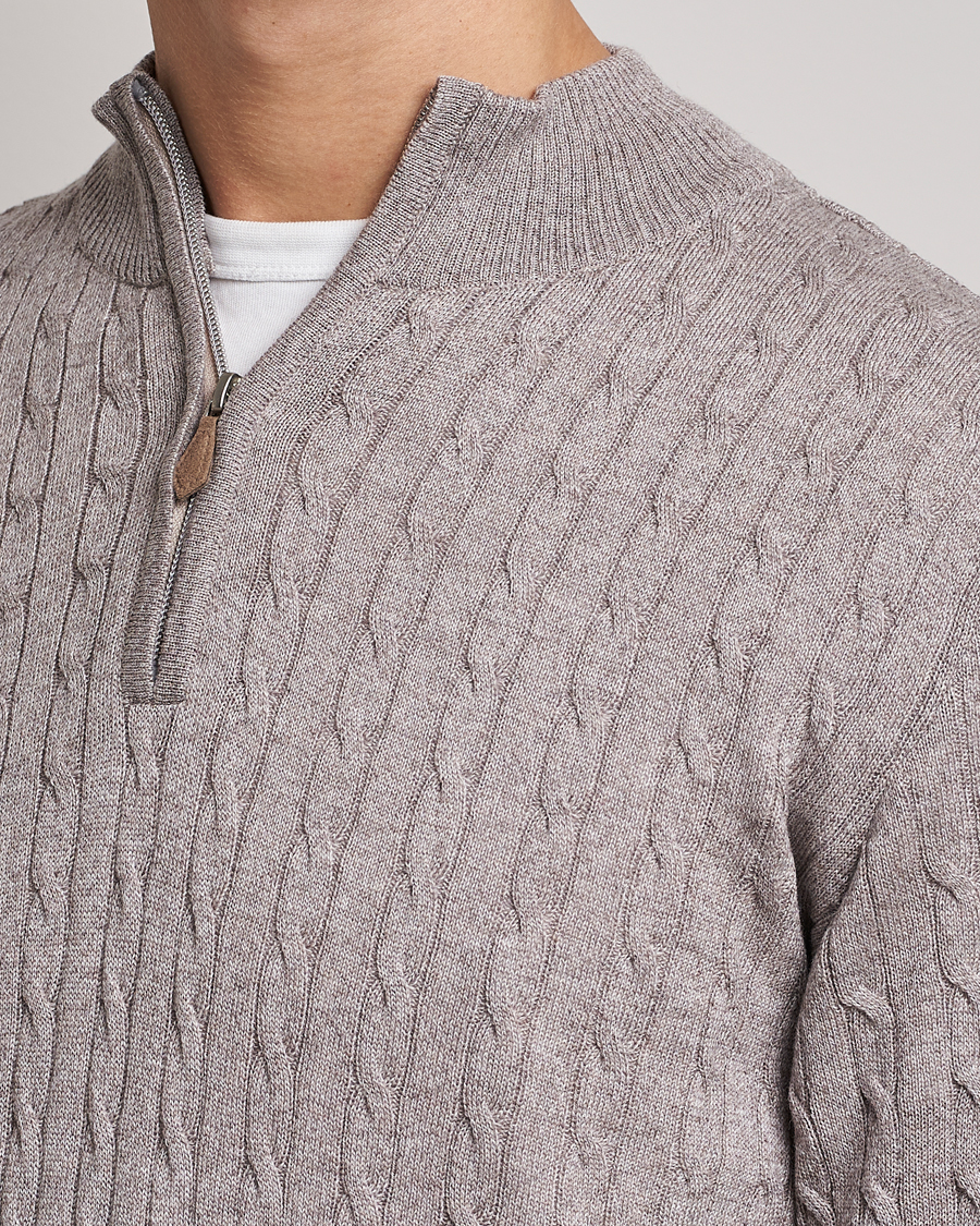 Herren | Pullover | Stenströms | Merino Wool Cable Half Zip Beige