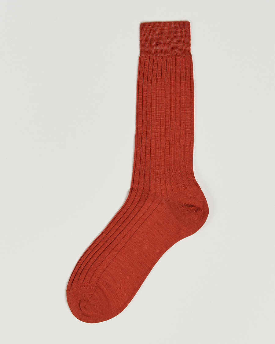 Herren | Unterwäsche | Bresciani | Wool/Nylon Ribbed Short Socks Burnt Orange