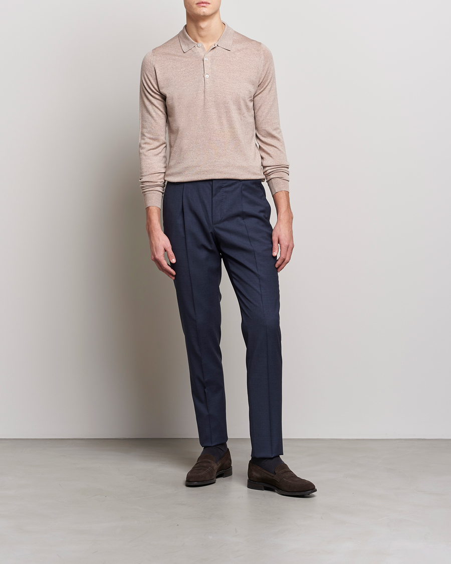 Herren | Pullover | John Smedley | Belper Extra Fine Merino Polo Pullover Soft Fawn
