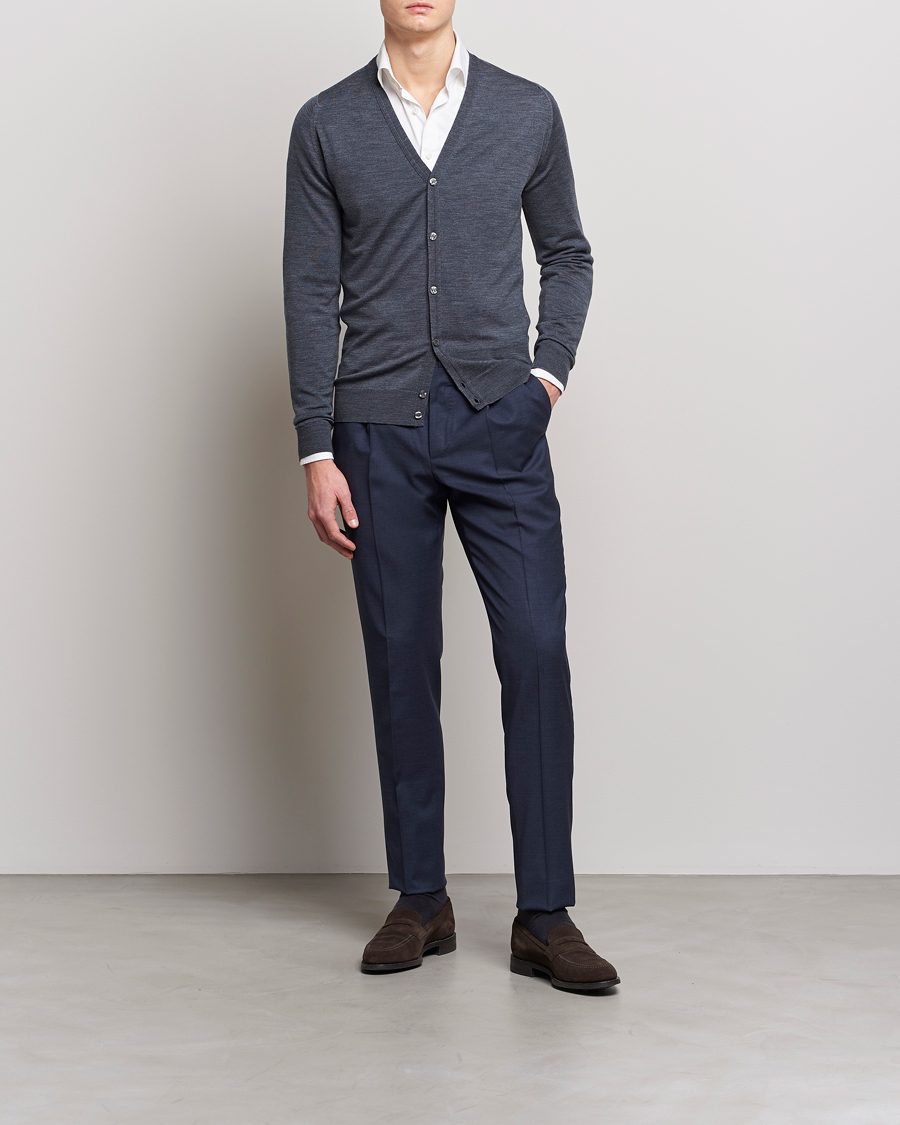 Herren | Pullover | John Smedley | Petworth Extra Fine Merino Cardigan Charcoal