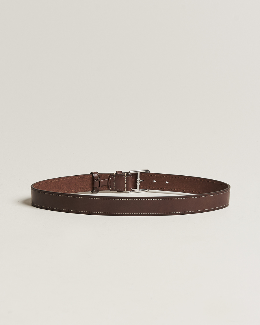 Herren |  | Anderson's | Bridle Stiched 3,5 cm Leather Belt Brown