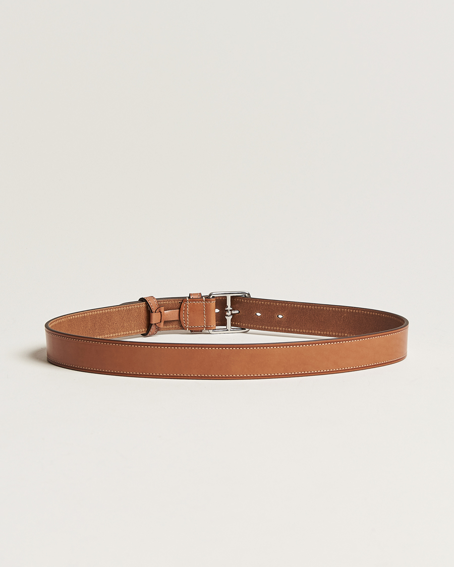 Herren | Italian Department | Anderson's | Bridle Stiched 3,5 cm Leather Belt Tan